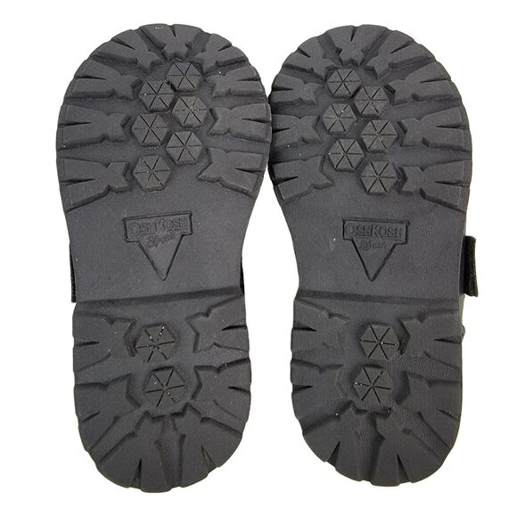 OshKosh Black Tallow Boots Boys Sz 7 Gray Faux Leather Fur Lined Lug Sole Shoes - Picture 6 of 7